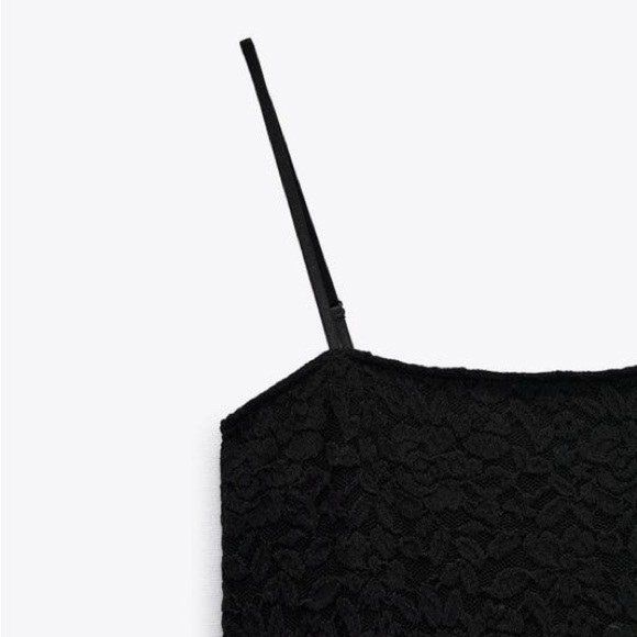 Zara Classic Black Lined Bodycon spaghetti Strap Lace Mini Dress | Size Small - Picture 2 of 8